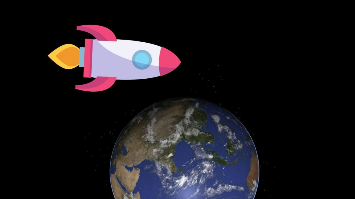 Rocket (shown as icon) surrounding Earth